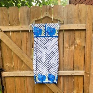 Blue and White Geometric Floral Dress